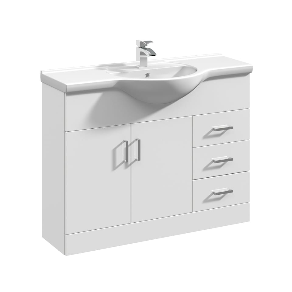 image 1 of Balterley 2 Door 3 Drawer Vanity Basin Unit with Round Basin | White | Gloss White
