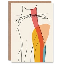 Modern Line Drawing Cat Silhouette Colourful Birthday Card