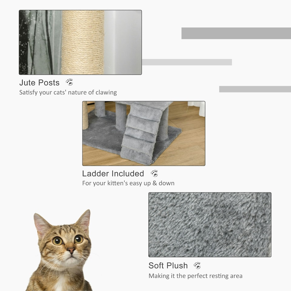 image 1 of PawHut 100cm Cat Condo Tree Tower with Scratching Post, Perch, Light Grey