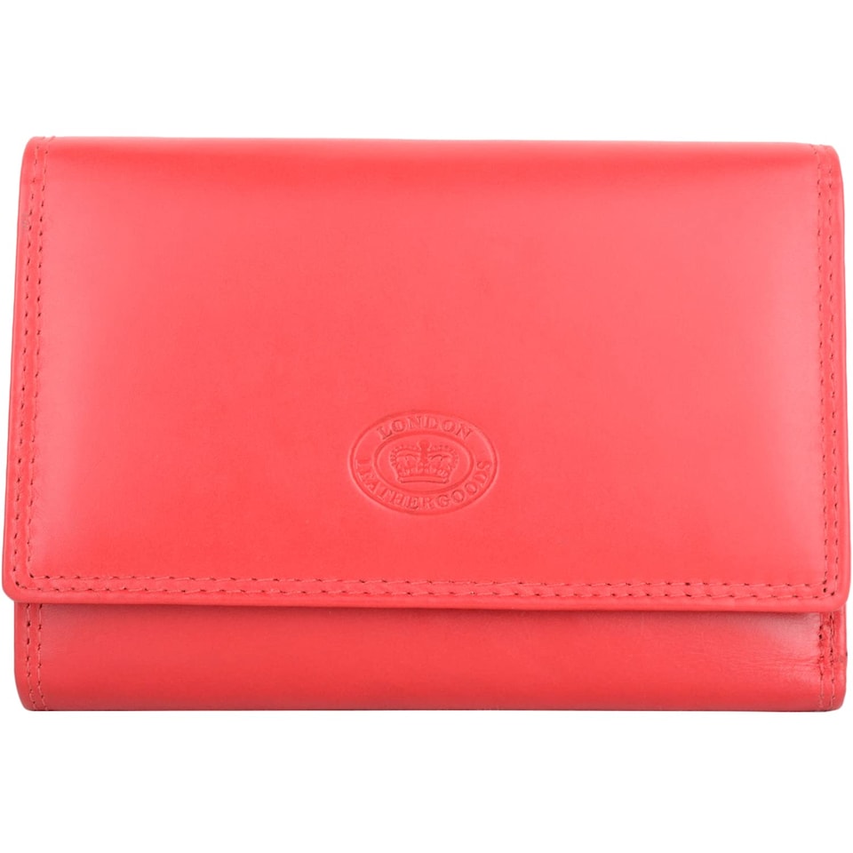 image 1 of London Leathergoods Womens Tri Fold Money Holder Magnetic Flap Purse Wallet | Red | Red