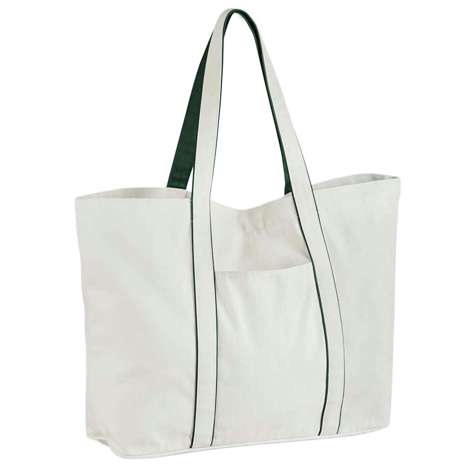 image 1 of Westford Mill Large Tote Bag - Soft White/Bottle Green - One Size
