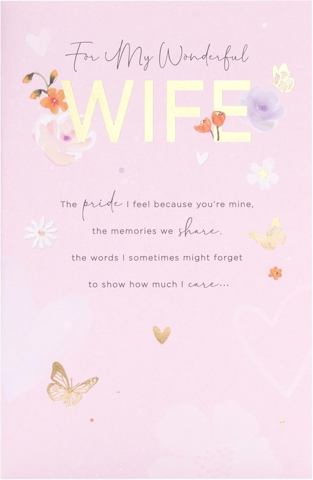 image 1 of Pink & Gold Design Wife Birthday Card
