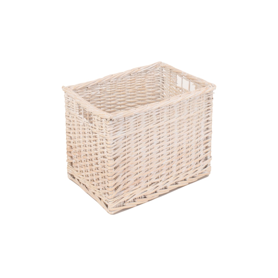 image 1 of Extra Large Wicker White Wash Storage Open Basket | White | White