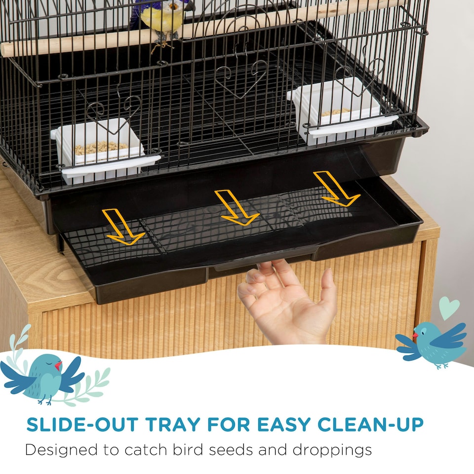 image 1 of PawHut Metal Bird Cage Small w/ Perch Food Container Handle for Finch Canary