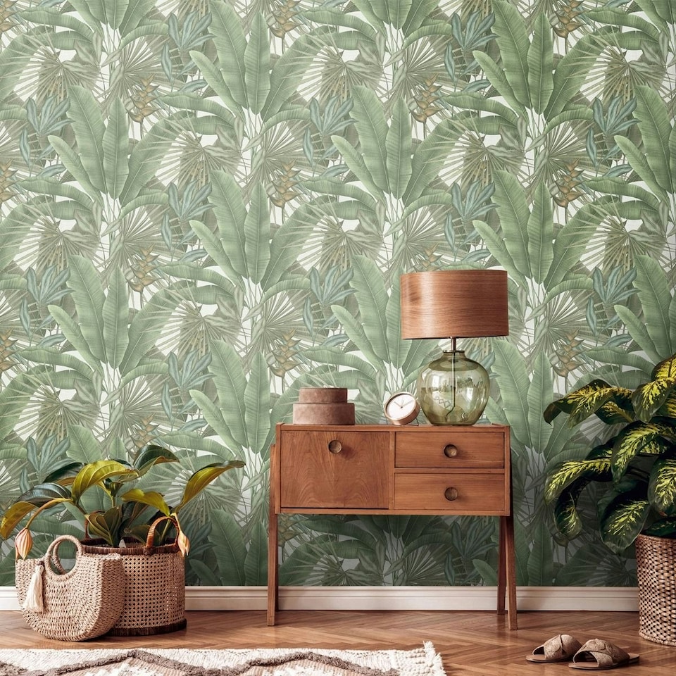 image 1 of AS Creation Exotic Jungle Heavyweight Vinyl Textured Wallpaper - Green - 10m x 0.5m | Green