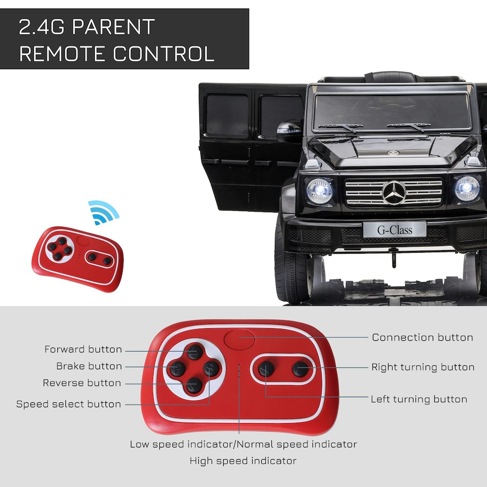 image 1 of HOMCOM Mercedes Benz G500 12V Kids Electric Ride On Car w/ Remote Control Black