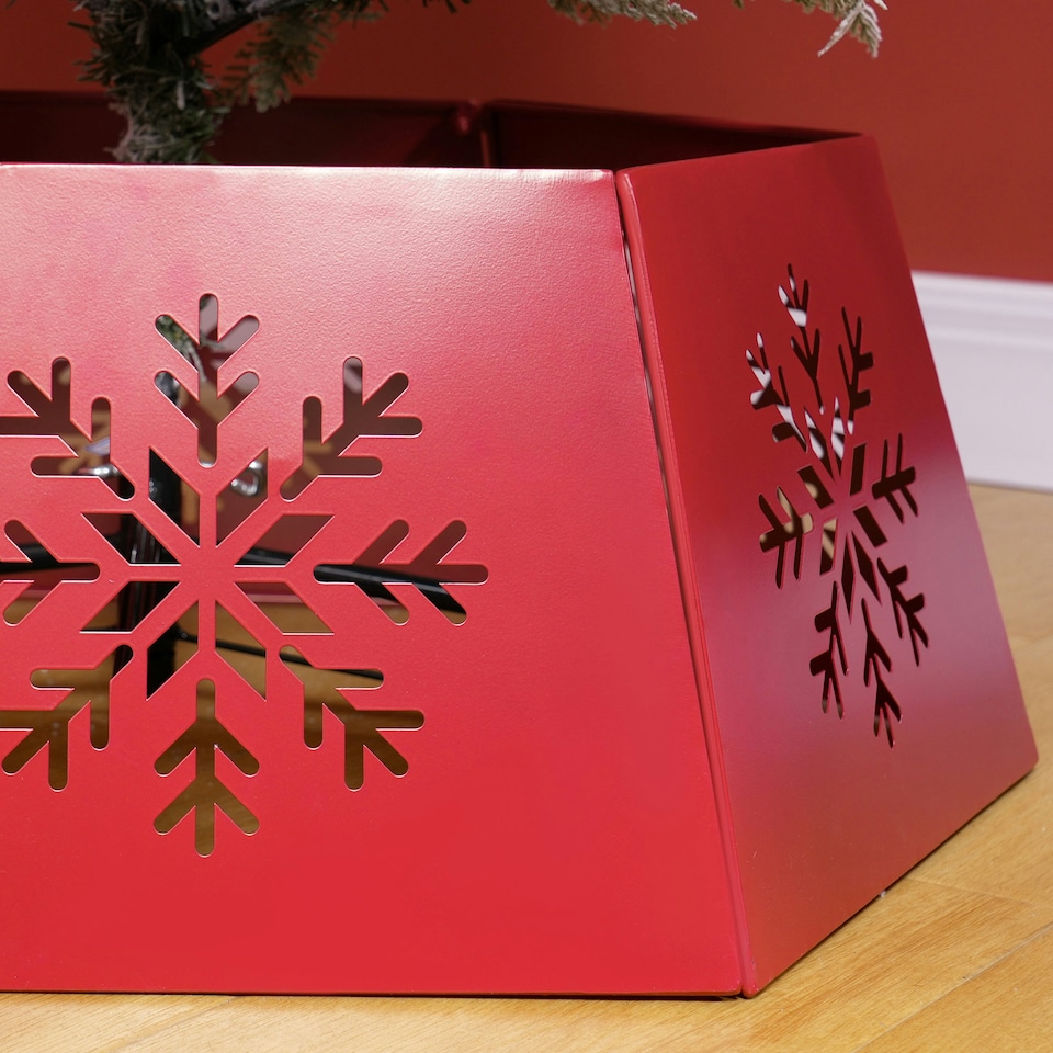 image 1 of HOMCOM Hexagon Christmas Tree Base Cover with Hollow Snowflake Patterns Red