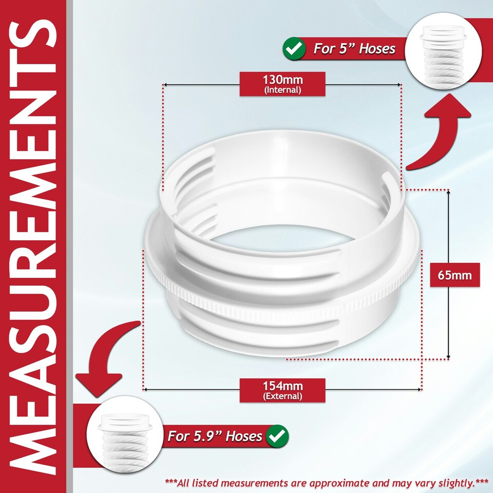 image 1 of SPARES2GO Vent Outlet Hose Connector Coupler Threaded Air Con Cooker Hood Hydroponics Duct Pipe Extension Ring (5" / 5.9") White