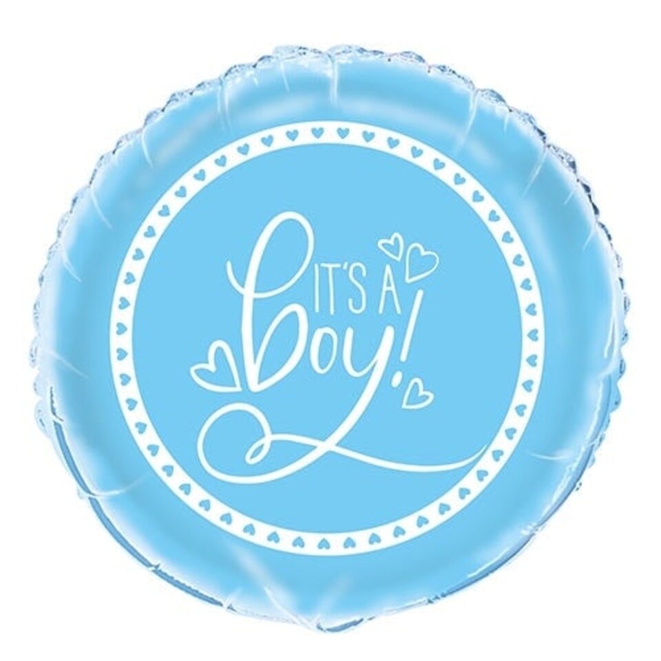 image 1 of Blue Hearts Baby Shower Round Foil Helium Balloon 46cm / 18 in