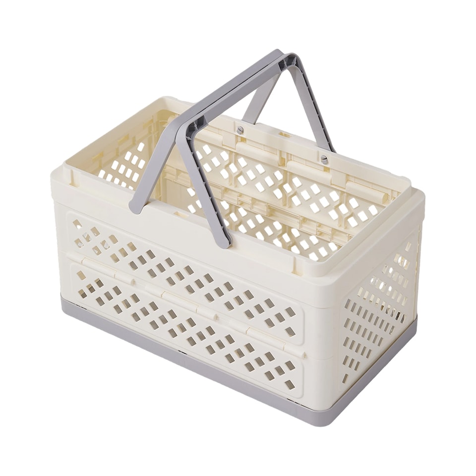 image 1 of Living and Home Collapsible Laundry Basket Hamper, 46cm W | White | L