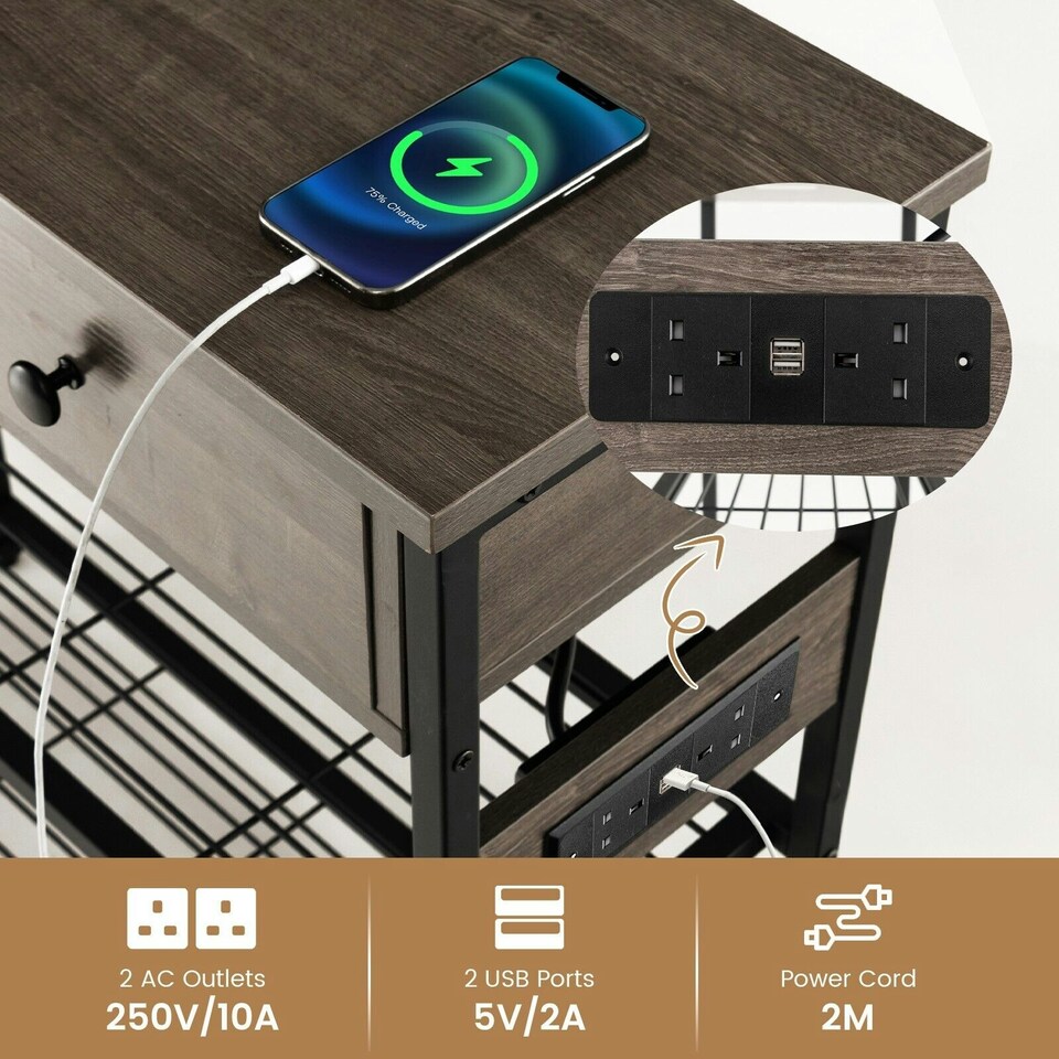 image 1 of COSTWAY Entryway Narrow Console Table w/Charging Station Brown