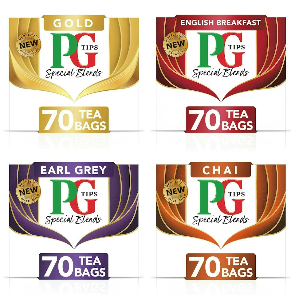 image 1 of PG Tips Special Blends Tea, Chai, English Breakfast, Early Grey & Gold, 70 Teabags each (4 Pack)