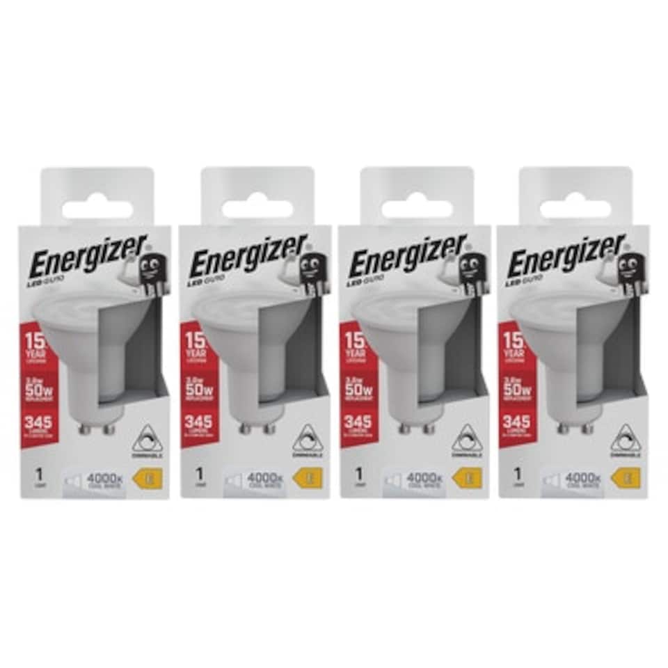 image 1 of Energizer LED GU10 345lm 3.6W 4000K (Cool White) Dimmable Light Bulb - Pack of 4