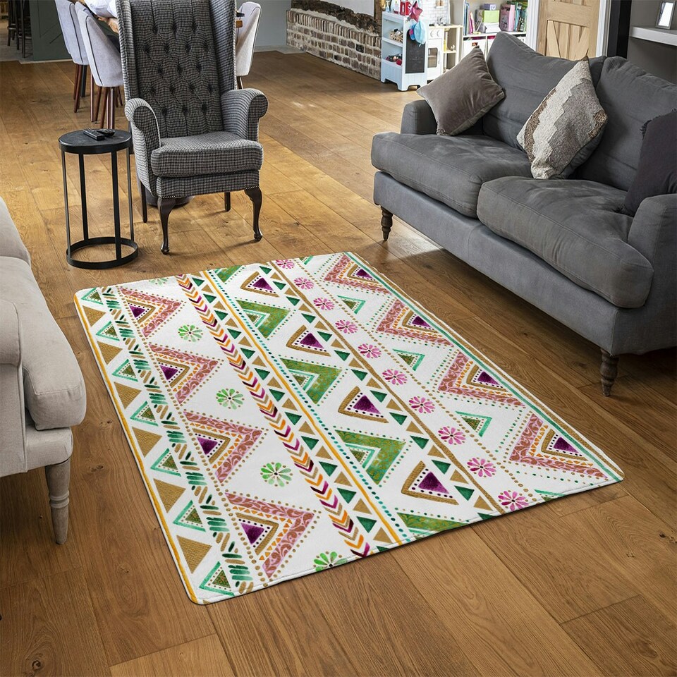 image 1 of Colorful Striped gold style triangles (Rug) Gold | Medium: 80x150cm