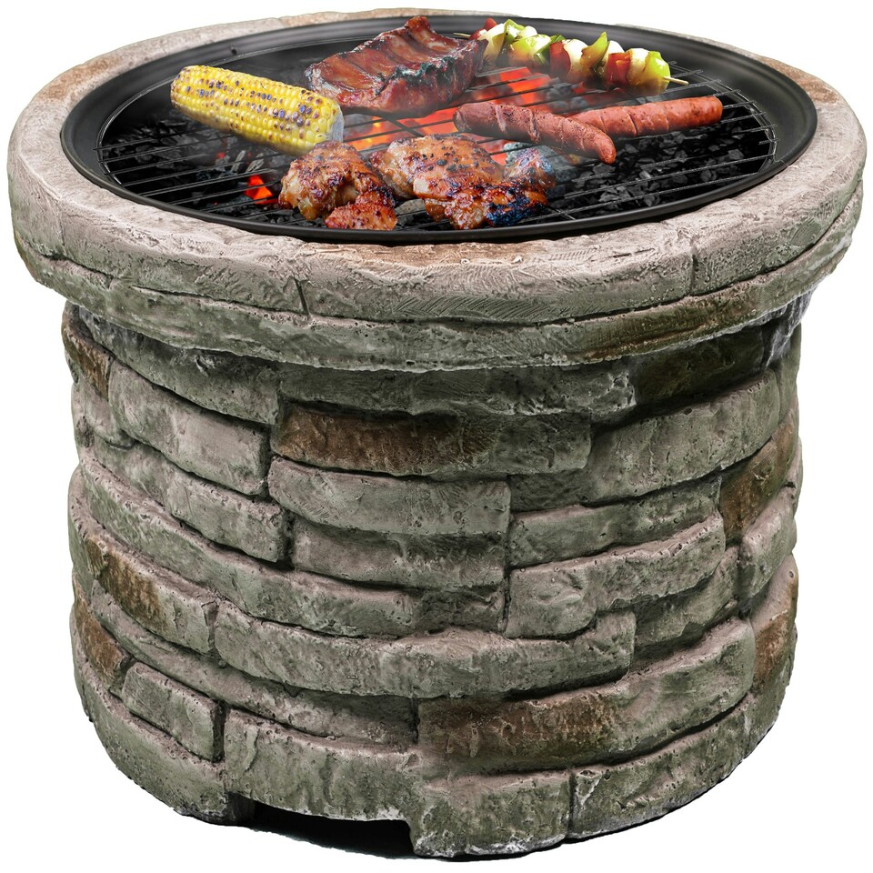 image 1 of Centurion Supports Fireology SAMUI Beige Majestic Garden and Patio Round Multi-function Heater, Fire Pit, Brazier and Barbecue with Eco-Stone Finish and Cover