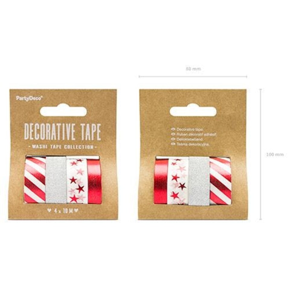 image 1 of Red & Silver Decorative Sticky Washi Tape - Pack of 4