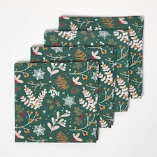 Homescapes Festive Forest Green Christmas Napkins - Set of 4 | Green | One Size | 1