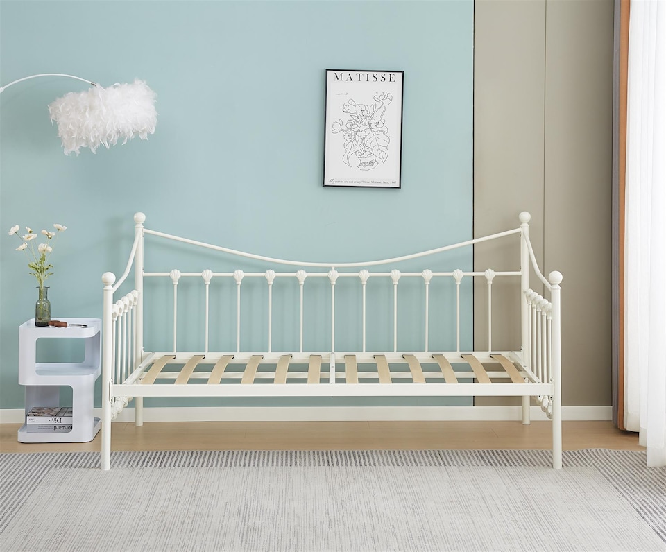 image 1 of Daybed With Pull Out Trundle White 3ft Single Bed Metal Guest Room Bedroom Living Room