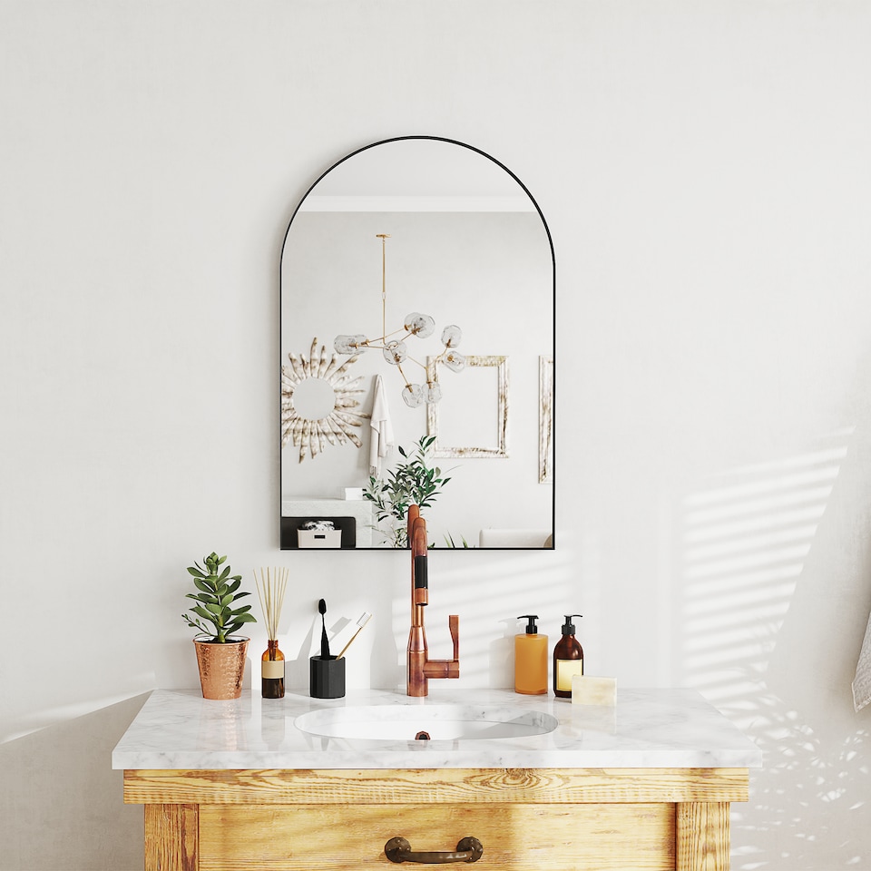 image 1 of HOMCOM Arch Bathroom Mirror, Wall Mirror with Steel Frame, 60 x 90cm, Black