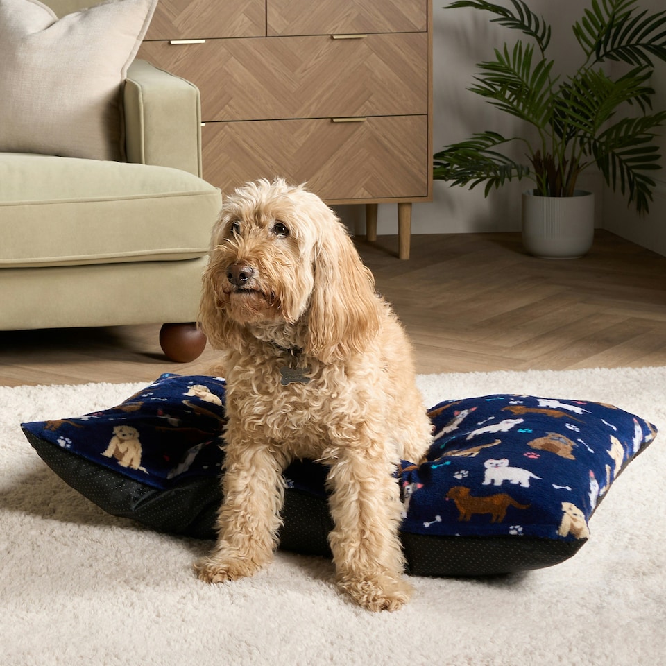 image 1 of OHS Dog Paw Print Soft Plush Plump Cosy Autumn Pumpkin Stripe Leopard Pet Bed Cushion, 80x60cm Blue | Navy Blue | L