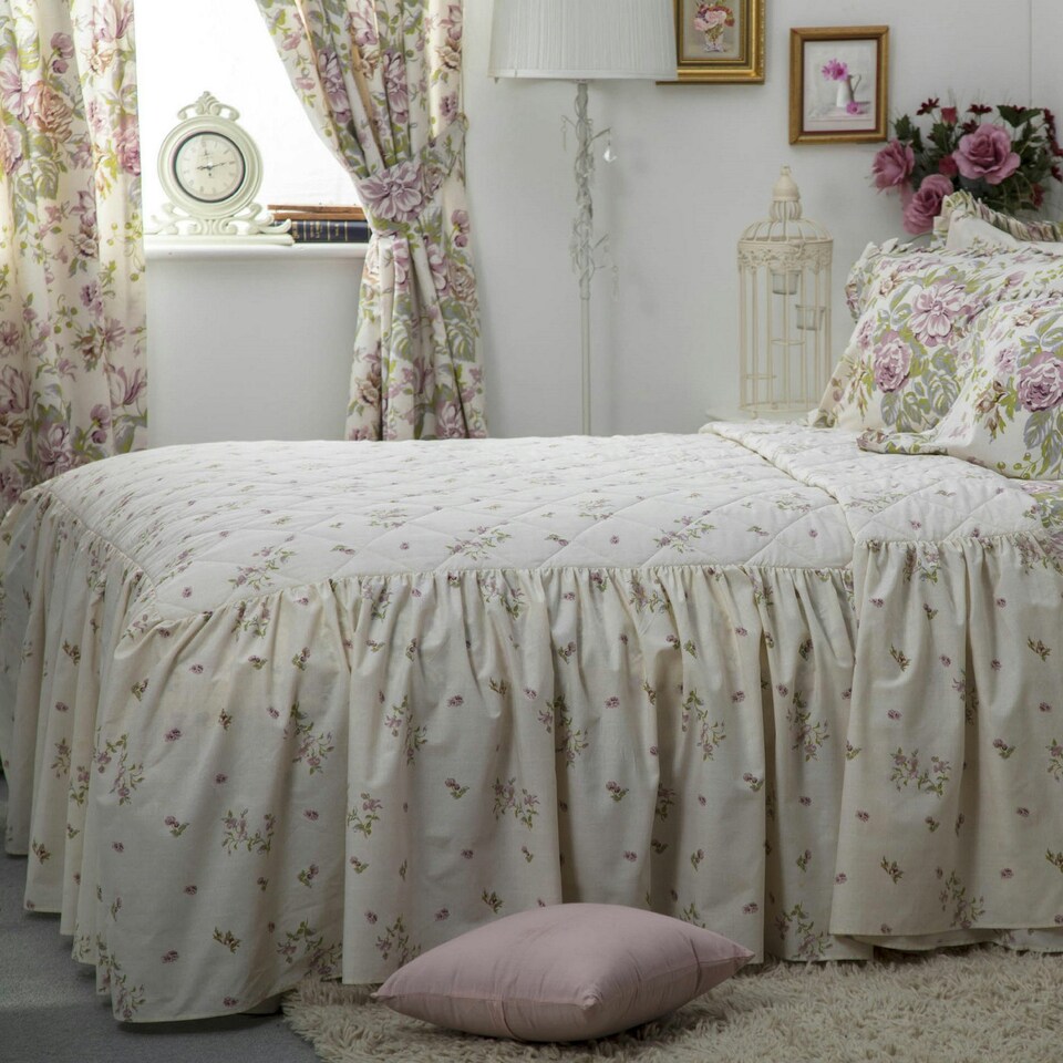 image 1 of Belledorm Rose Boutique Fitted Bedspread - Ivory/Pink/Green - Kingsize