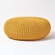 image 1 of Homescapes Mustard Large Round Cotton Knitted Pouffe Footstool | Yellow | 70 x 23 cm