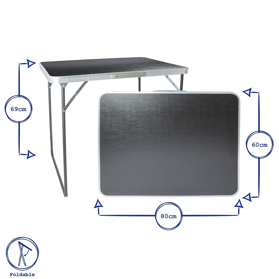 image 1 of Harbour Housewares Folding Table - Small Compact Metal Trestle Tables Foldable Portable Outdoor Camping Side Table 80cm x 60cm