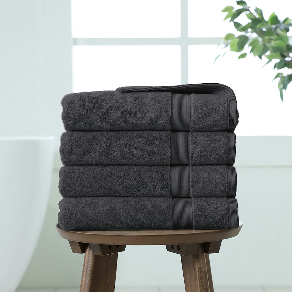 image 1 of 100% Cotton Charcoal Hand Towels (Pack of 4) Black | Charcoal | Hand towel