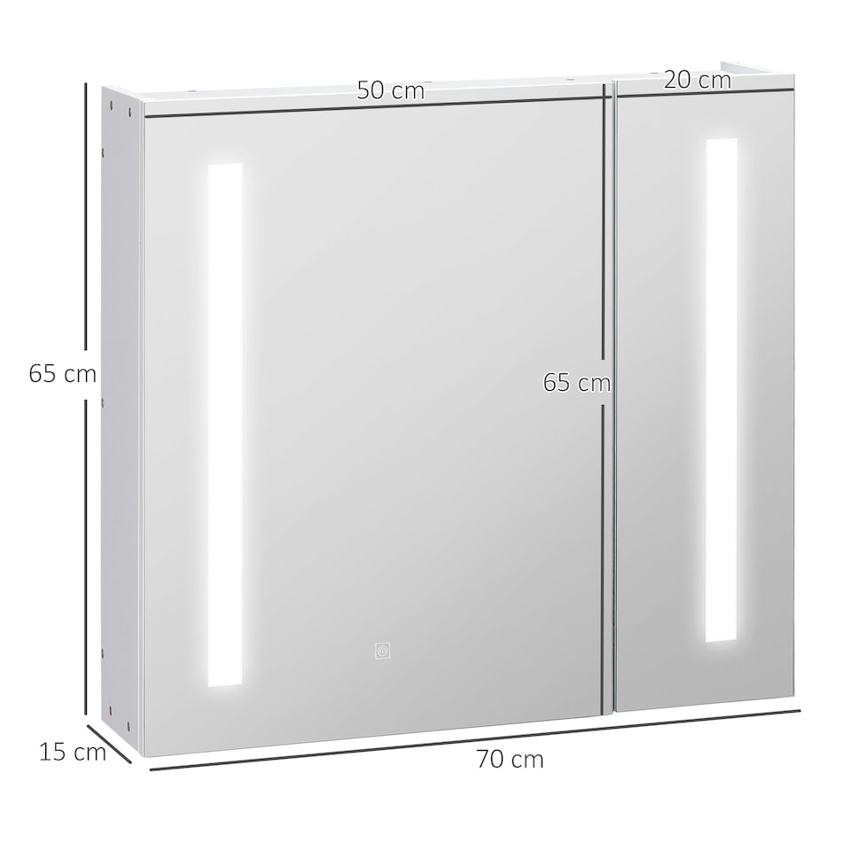 image 1 of kleankin LED Illuminated Mirror Cabinet with Lights, Touch Switch, for Bathroom