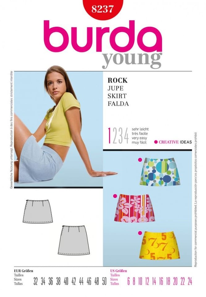 image 1 of Burda 8237 Paper Sewing Pattern – Women’s Skirt, UK Sizes 6–24, Easy