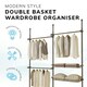 image 5 of Telescopic Wardrobe Organiser Double Black Rail Clothes Rack Baskets Storage Black | One Size