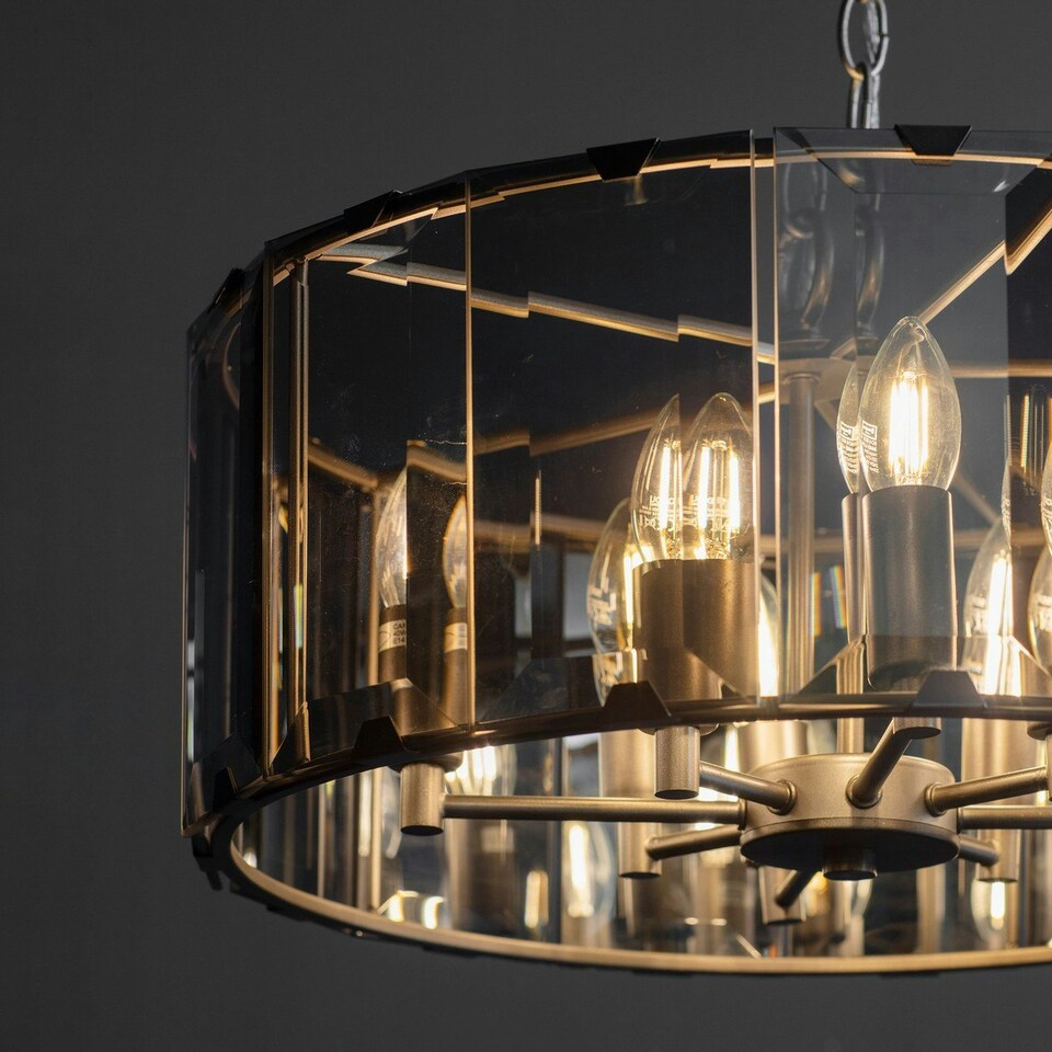 image 1 of Clooney 8 Light Ceiling Pendant Slate Grey Gloss Paint, Smoke Cut Glass, E14