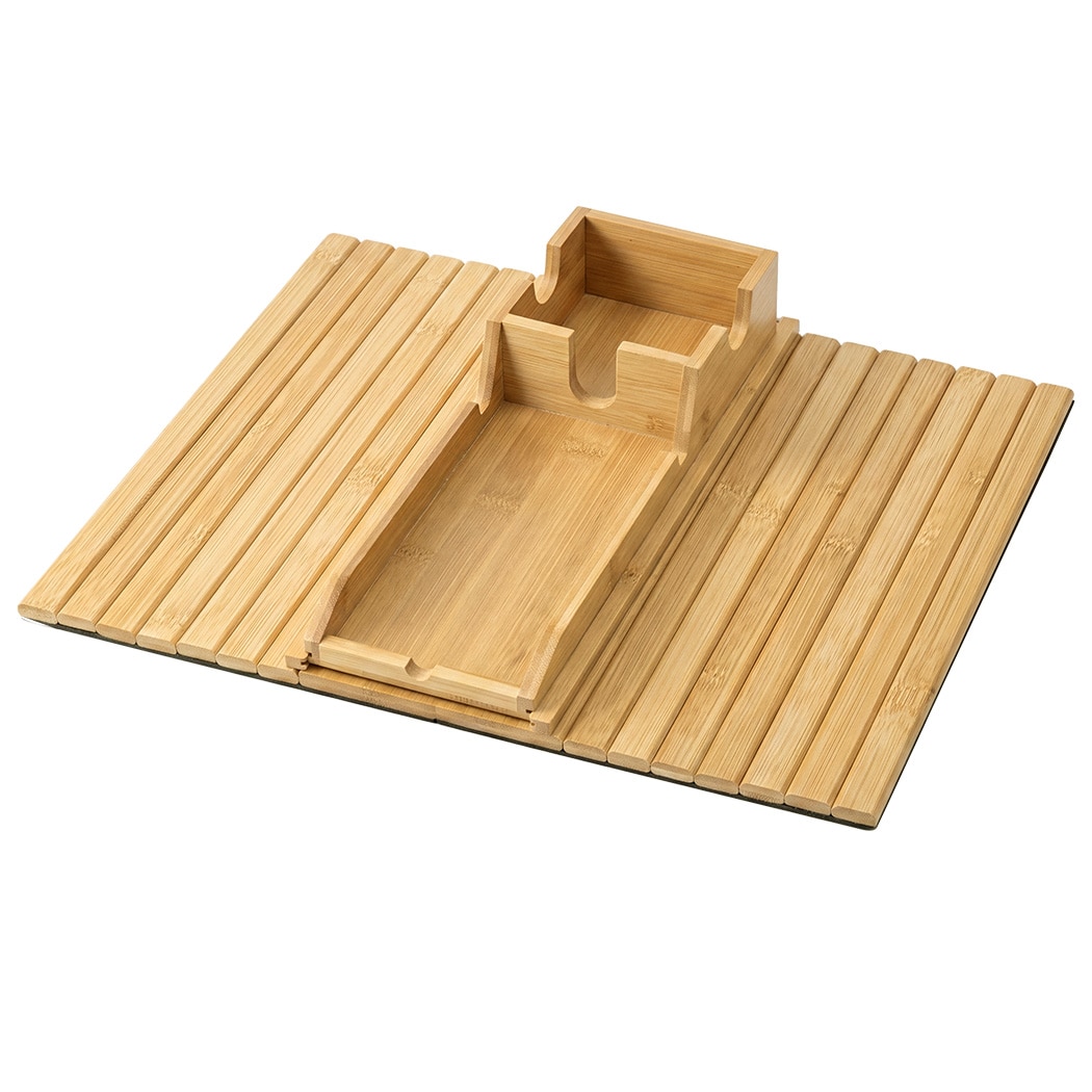 Levede Sofa Arm Tray Table 2 in 1 Bamboo Couch Armrest Organiser Cup Mug Holder