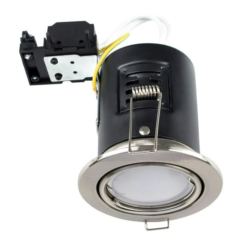 image 1 of ValueLights Pack of 10 Fire Rated Chrome Tiltable GU10 Recessed Ceiling Downlights Complete with 5w LED Bulbs 6500K Cool White