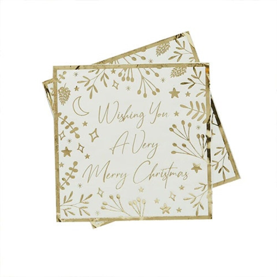 image 1 of Gold Foil 'Wishing You A Very Merry Christmas' Luncheon Napkins 3 Ply 33cm - Pack of 16
