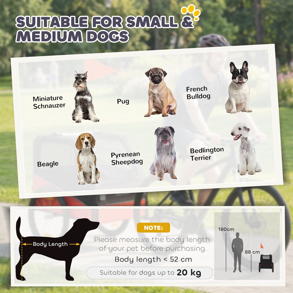 image 1 of PawHut Dog Bike Trailer for Small & Medium Pets with 20" Rubber Wheels, Red