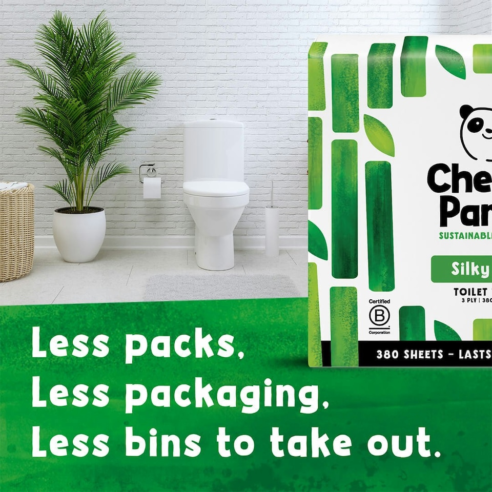 image 1 of Cheeky Panda Double-Length Silky Soft Bamboo Toilet Paper 48 rolls 380 3 ply sheets | White | Size: 48 Rolls | 48