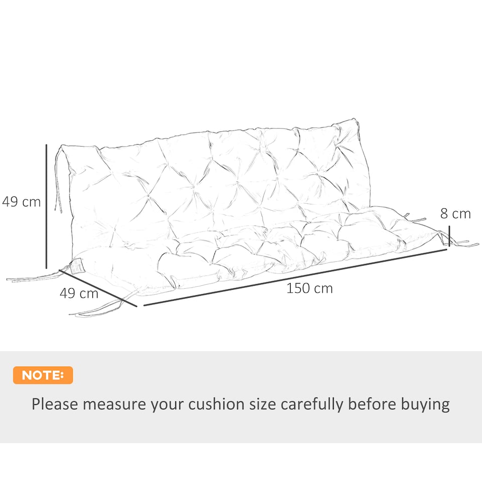 image 1 of Outsunny 3 Seater Garden Bench Cushion Outdoor Seat Pad with Ties Black | Black | Black | 1