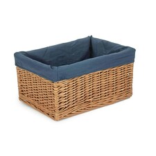 Double Steamed Navy Cotton Lined Willow Storage Baskets Blue | S