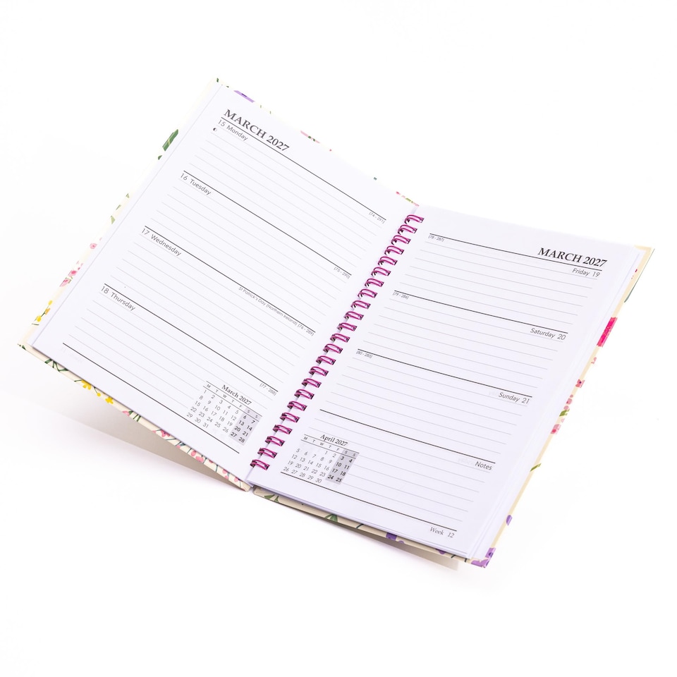 image 1 of 2027 Diary A5 Week to View - Spiral Bound Hardback Wiro Planner, January to December 2027 - Weekly Organiser with Durable Cover (Marble)