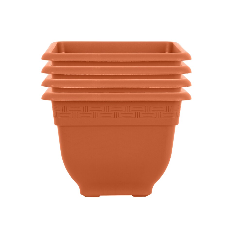 image 1 of Bell Pot 4x 37cm Square Plastic Garden Planter Orange