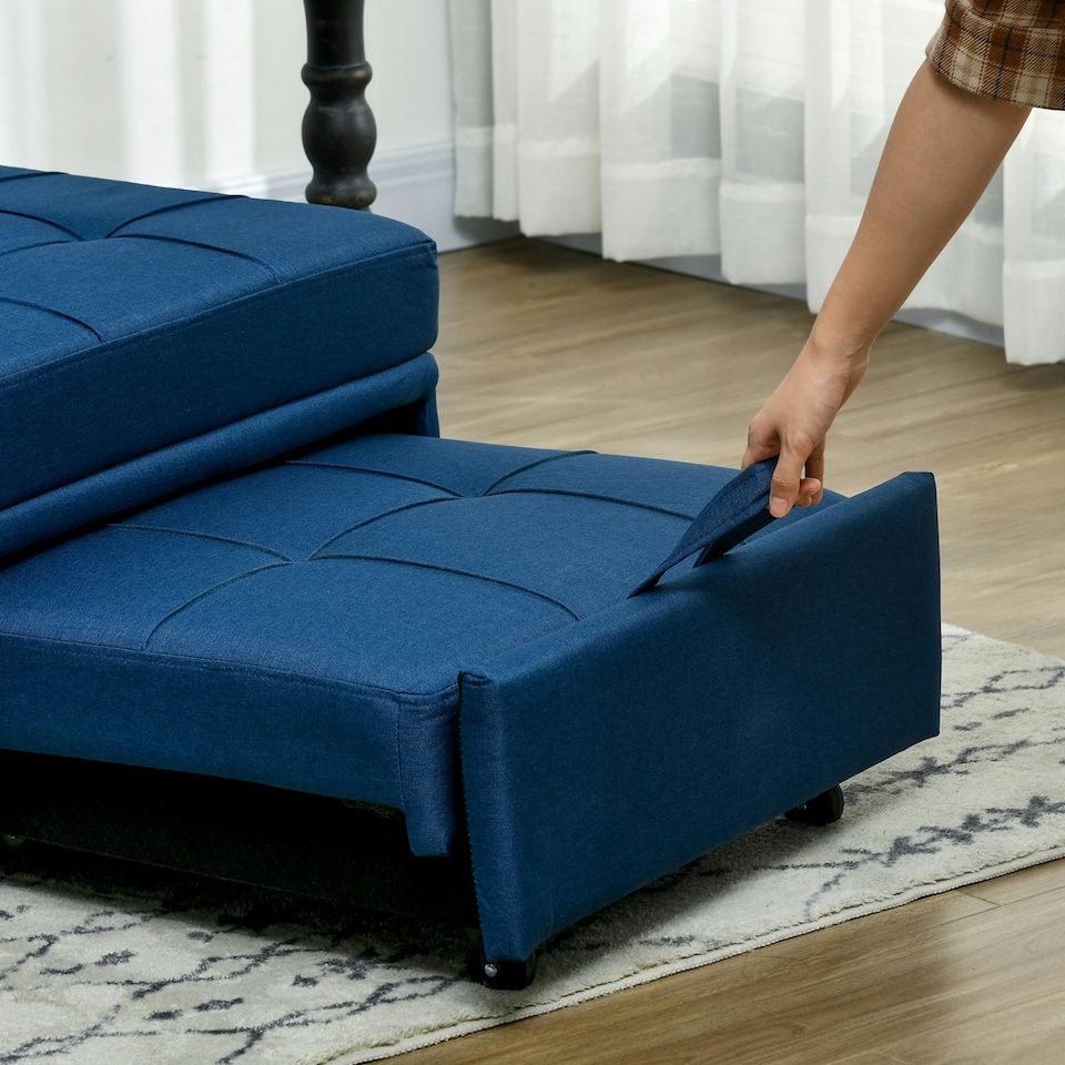 image 1 of HOMCOM Folding Sofa Bed Adjustable Single Sleeper w/ Pillow Side Pocket, Blue