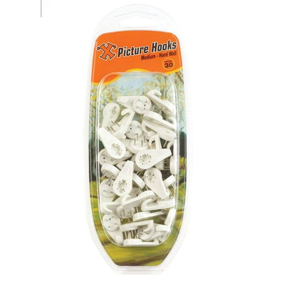 X Hard Wall Hooks Medium White Nylon 30pk - One Colour - One Size