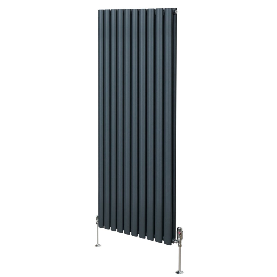image 1 of Oval Column Radiator & Valves 1600mm x 600mm Anthracite Grey