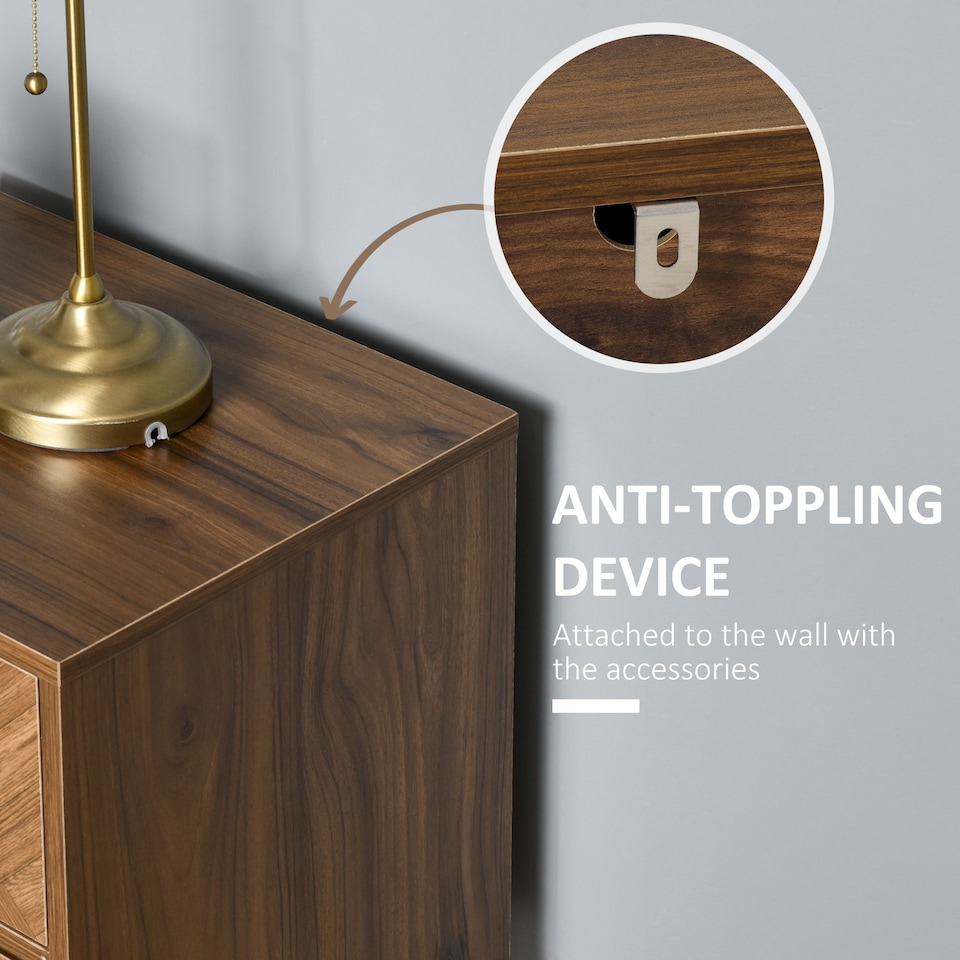 image 1 of HOMCOM Bedside Table with Two Drawers, Side Cabinet Storage Unit with Metal Handles, Organisation Furniture for Living Room, Bedroom, Walnut Brown