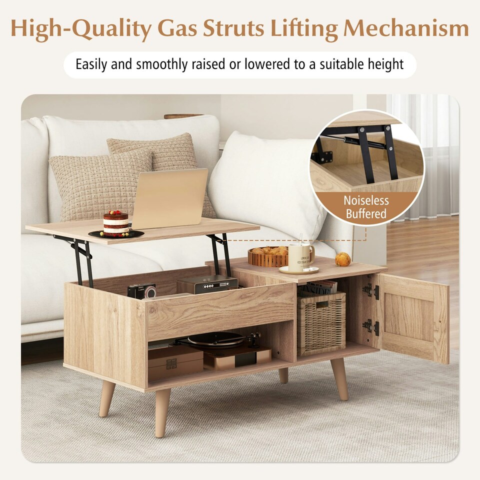 image 1 of COSTWAY Lift Top Coffee Table w/Hidden Compartment Natural N/A