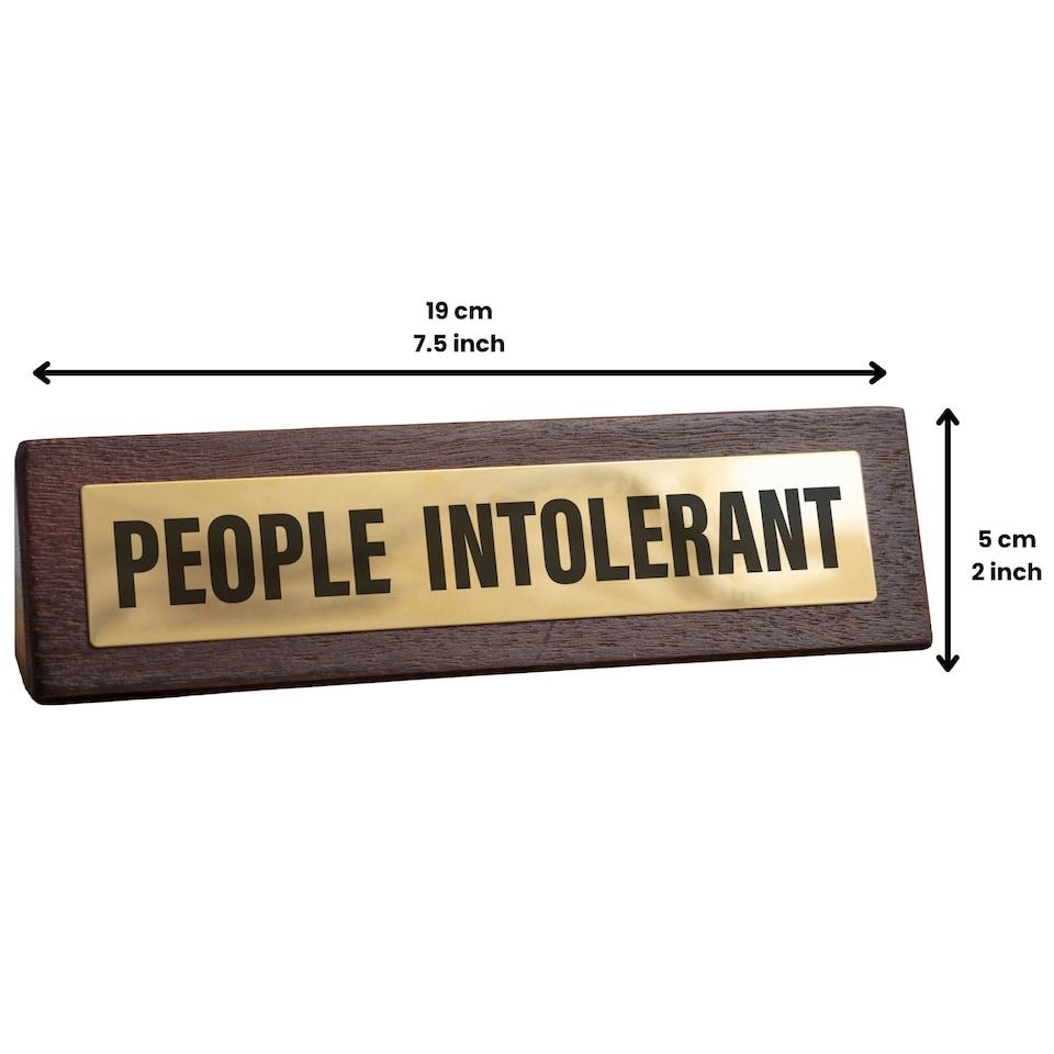 image 1 of Wooden Desk Sign - People Intolerant