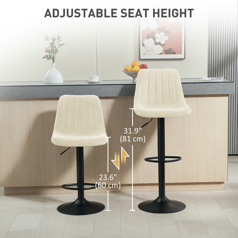 image 1 of HOMCOM Bar Stools Set of 2 Adjustable Swivel Bar Chairs with Backrest Cream | Beige