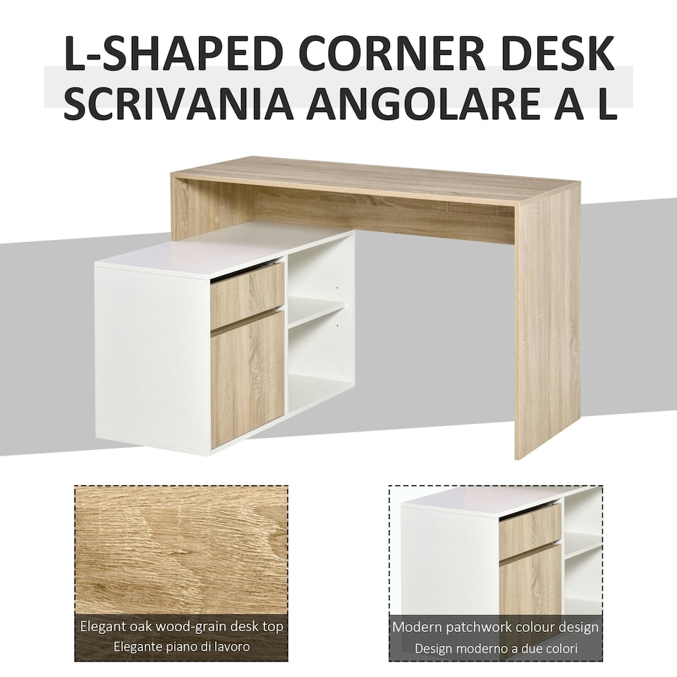 image 1 of HOMCOM L-Shaped Corner Computer Desk Study Table w/ Storage Shelf Drawer Office