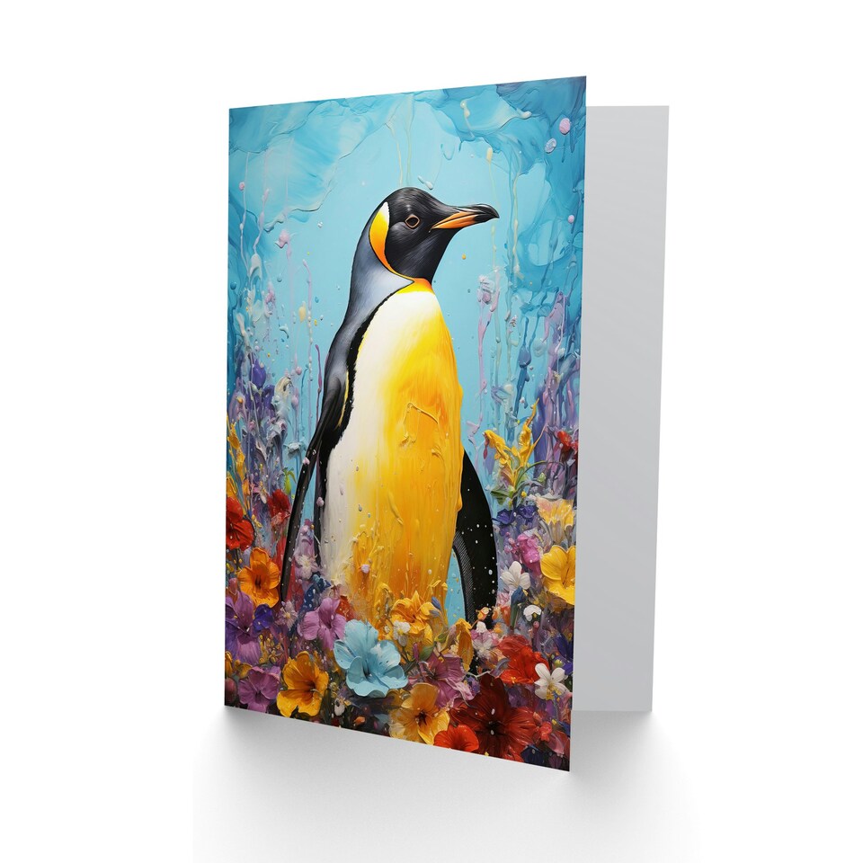 image 1 of King Floral Flowers Colourful Fun Penguin Birthday Card